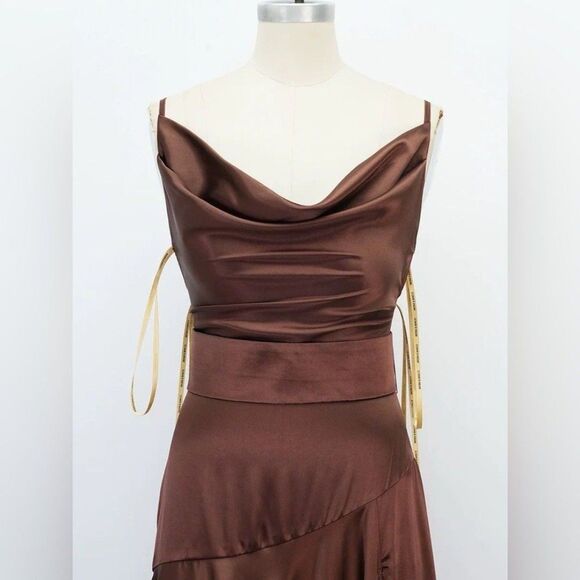 NEW BRINX AND BANCO Leo ChocolateBrown Silk-Blend Maxi Dress, size S - Picture 6 of 12